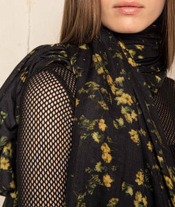 Black and Yellow Floral Scarf